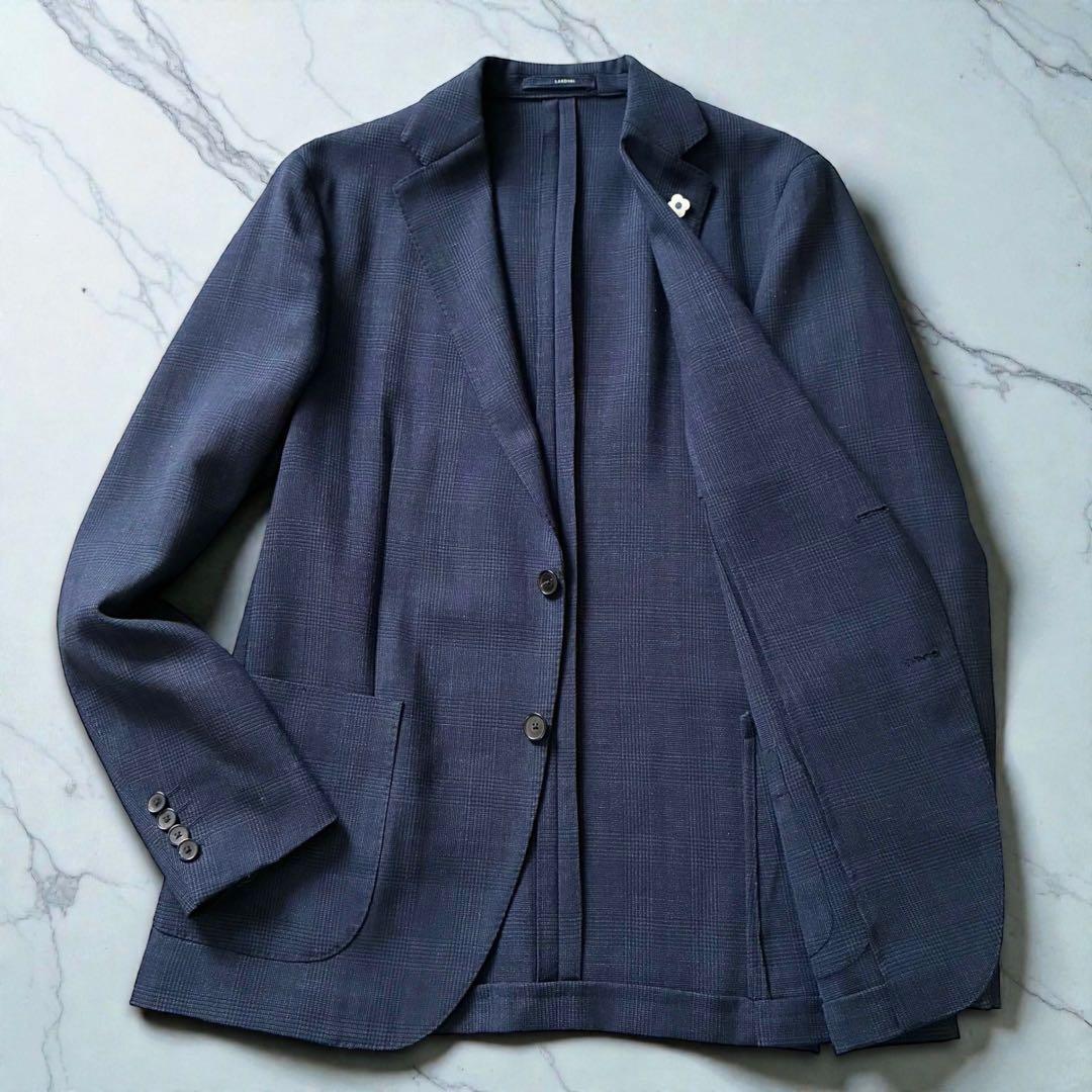 未使用級 LARDINI セットアップ シングルツース ネイビー ウール 50