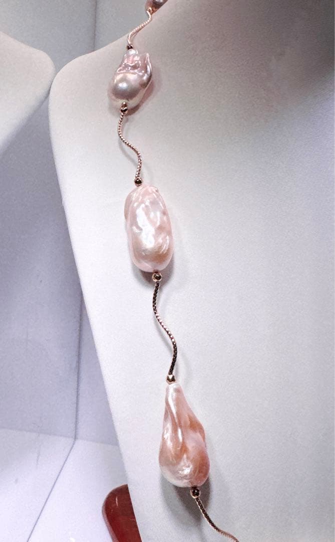 特価値段オイスターパールゴールドイエローミラーパイプネックレスNO24-744