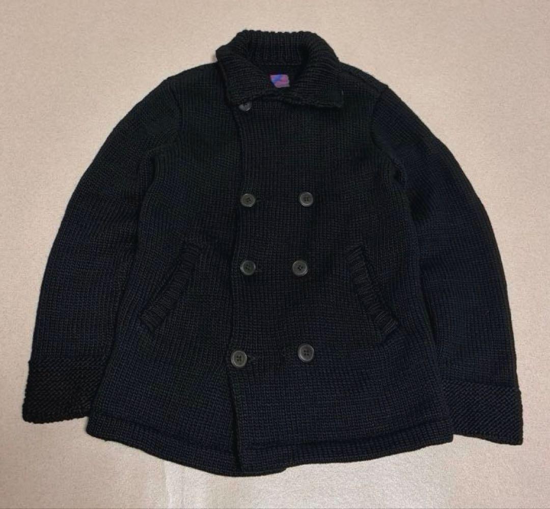 90s BLUE BLUE 極厚 Hand-knit Wool Peacoat