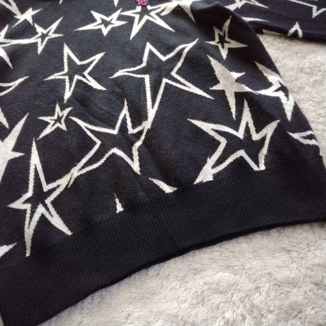 パーリーゲイツ　ウール 刺繍 星柄ジャガード モックネック ニット プルオーバー