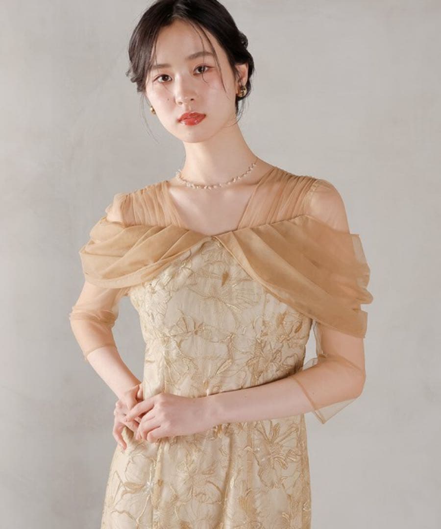 ANDRESD チュールドレープスパンコールドレス 新品 Lサイズ イエロー