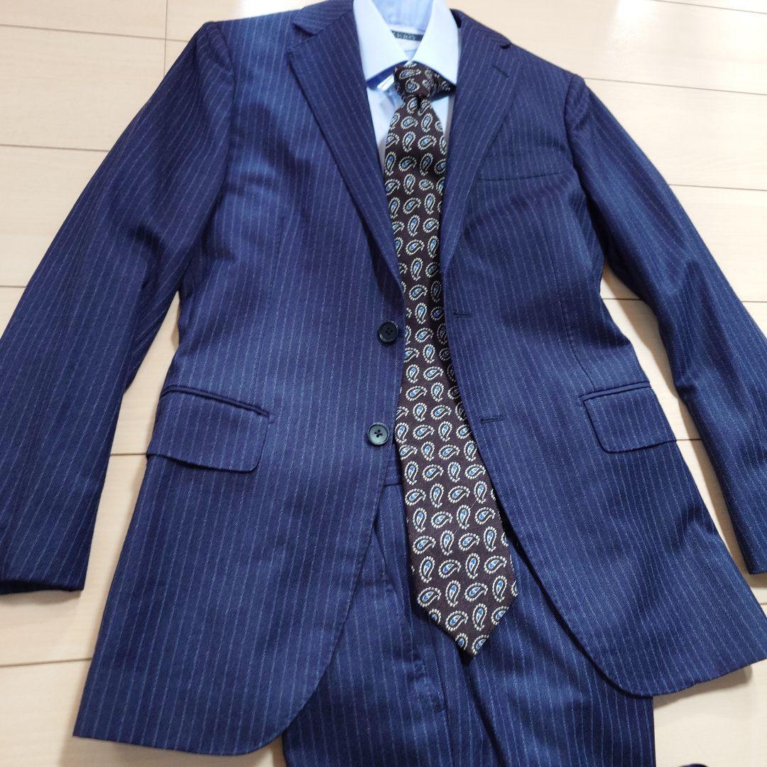 SHIPS✕REDAネイビー ストライプ スーツ 起毛ウール42
