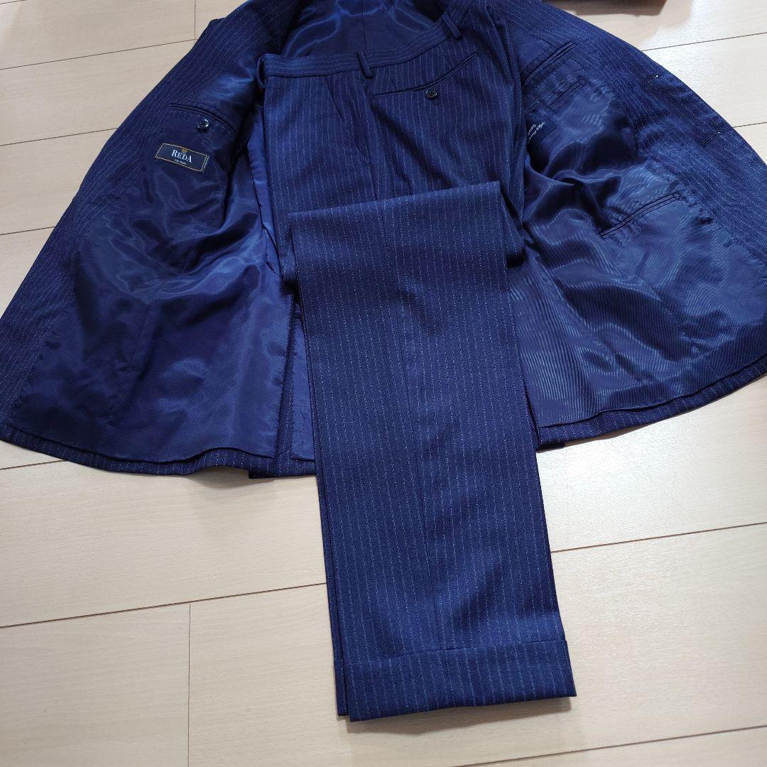 SHIPS✕REDAネイビー ストライプ スーツ 起毛ウール42