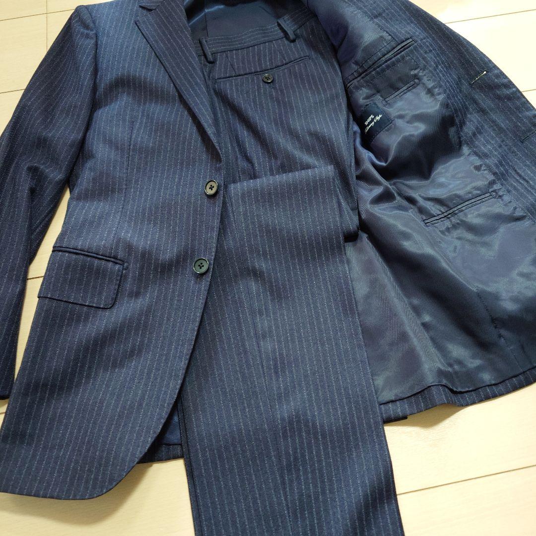 SHIPS✕REDAネイビー ストライプ スーツ 起毛ウール42