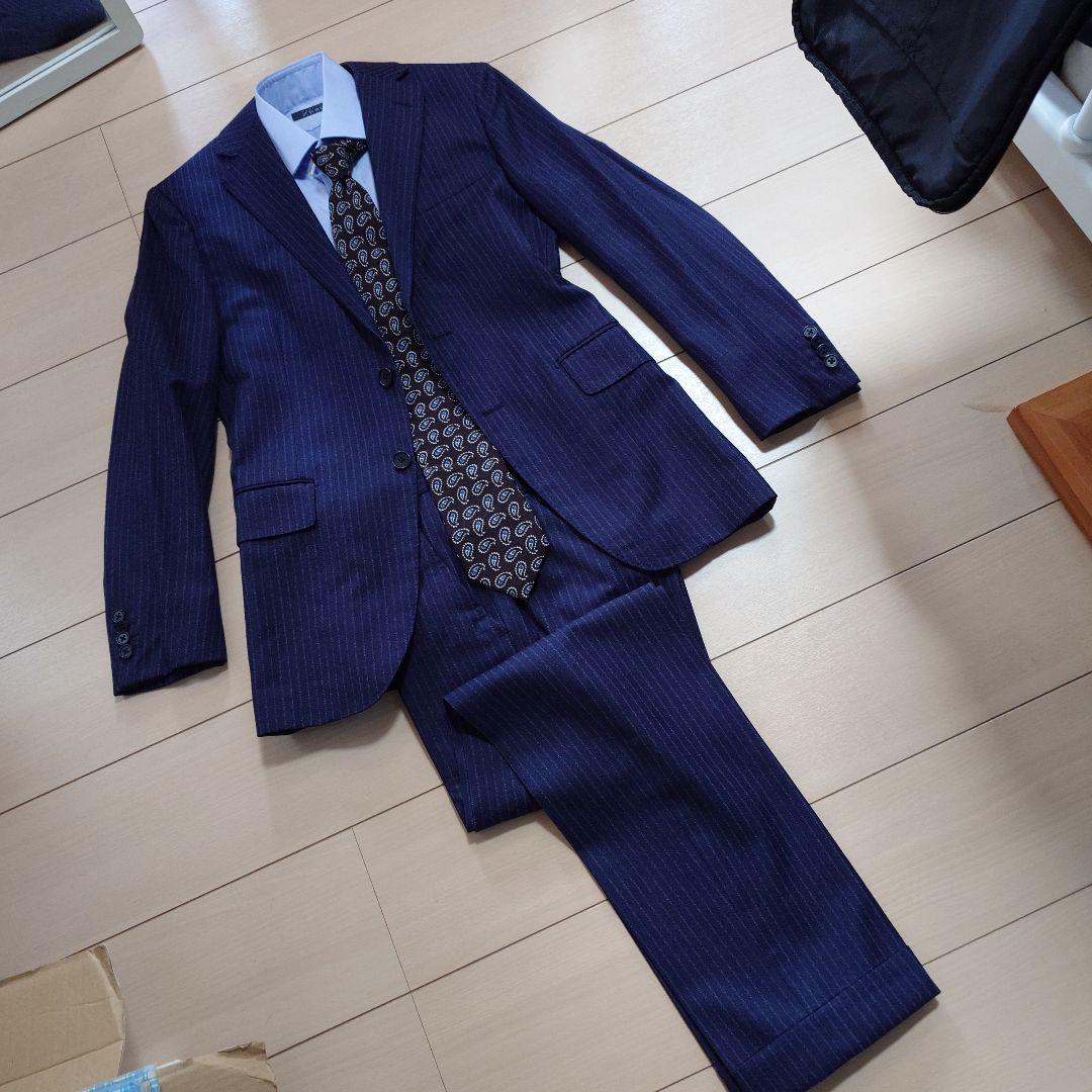 SHIPS✕REDAネイビー ストライプ スーツ 起毛ウール42