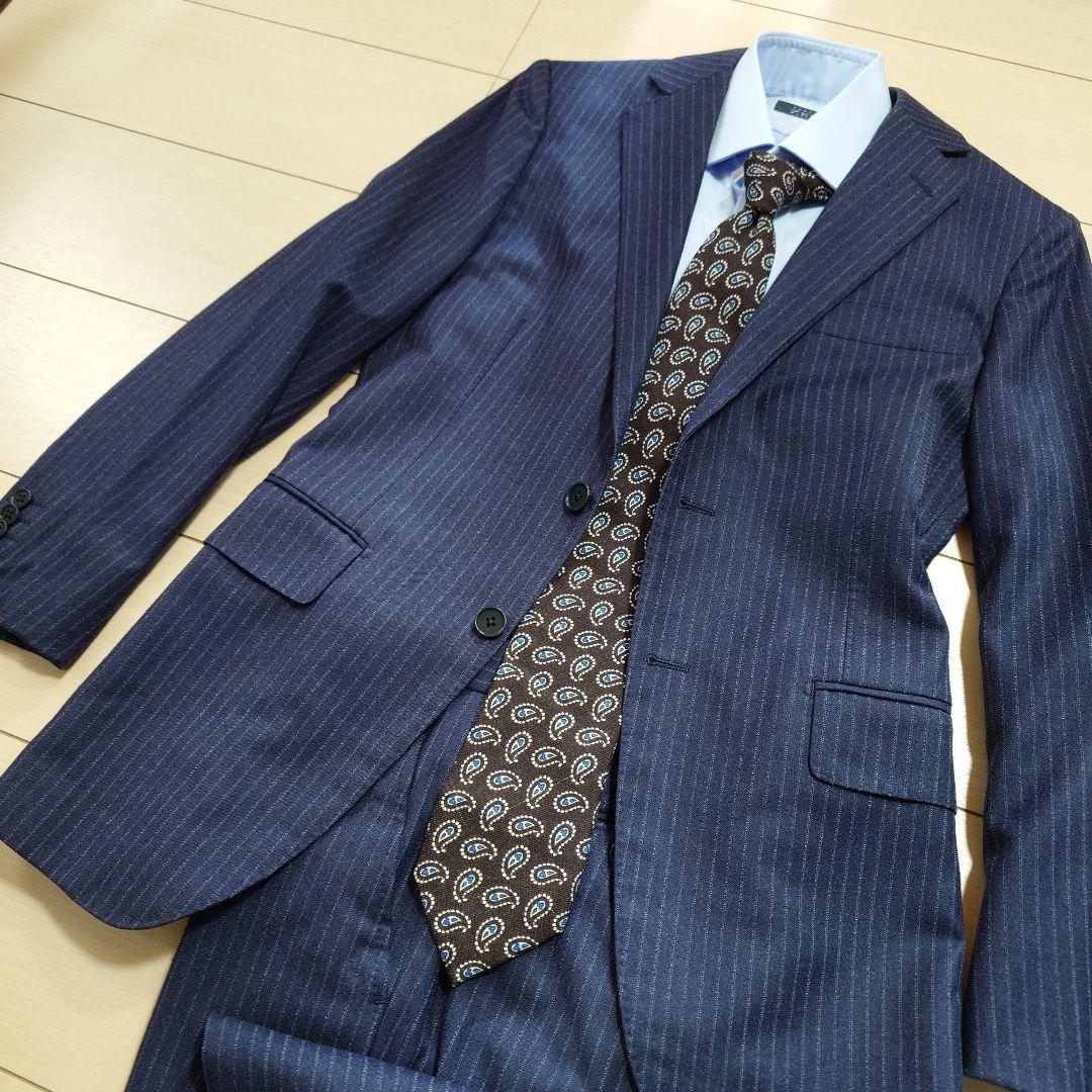 SHIPS✕REDAネイビー ストライプ スーツ 起毛ウール42