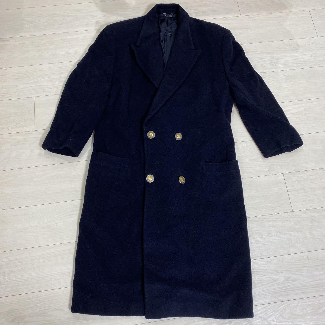 GIANNI VERSACE ヴェルサーチ ロングコート 紺 イタリア製 ha