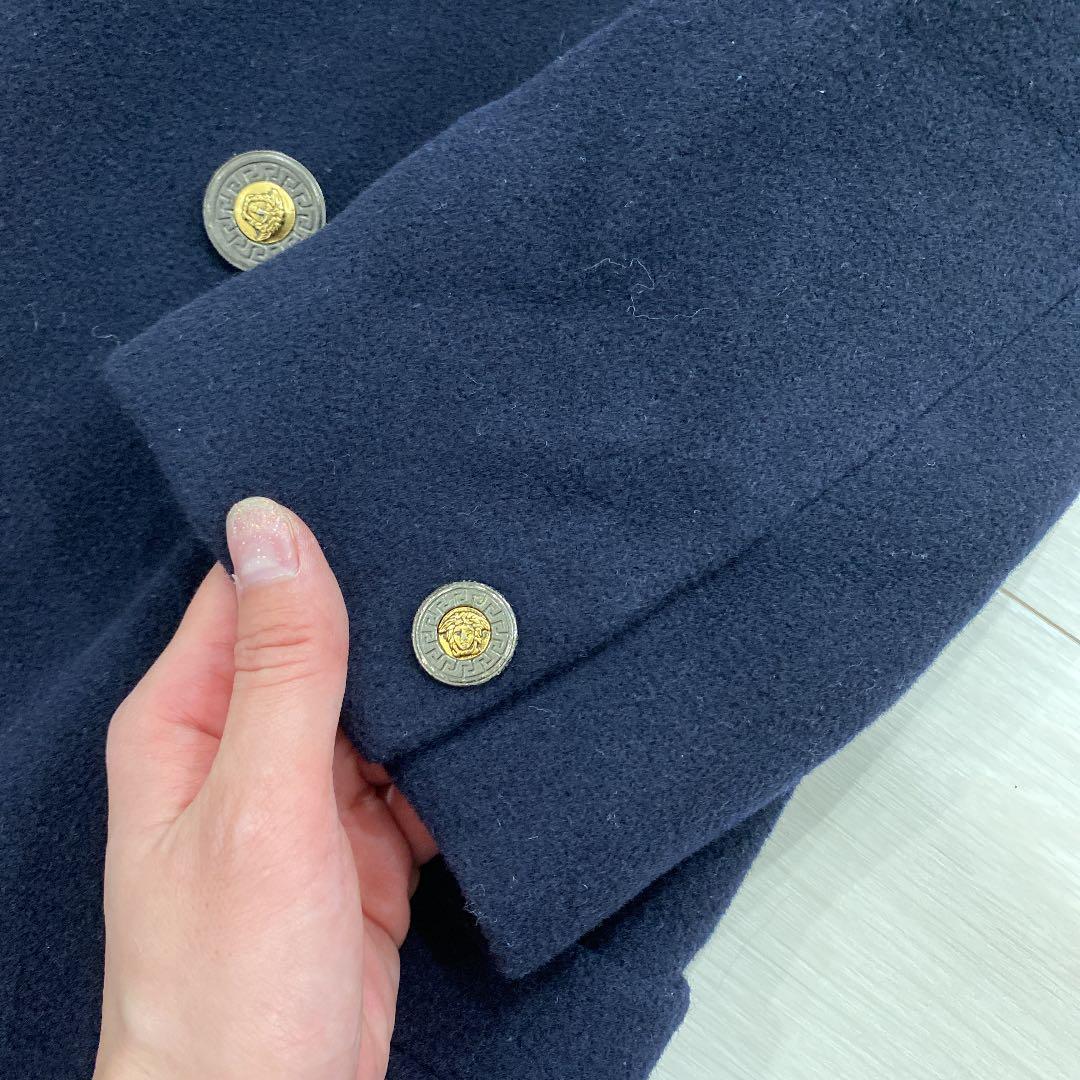 GIANNI VERSACE ヴェルサーチ ロングコート 紺 イタリア製 ha