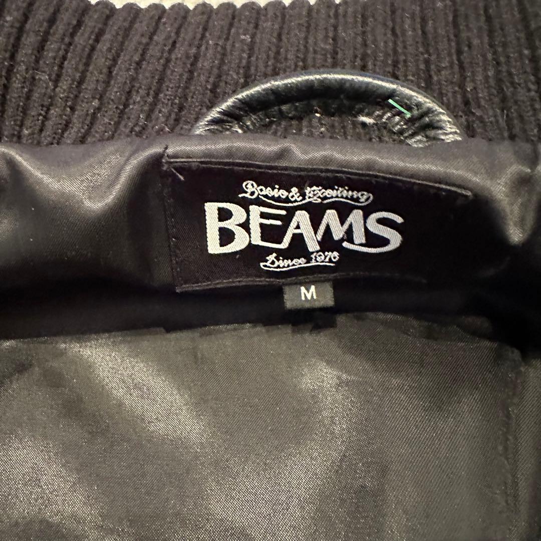 ビームス　スタジャン　袖レザー　メンズ　サイズM 切替　牛革　本革　ドンキー