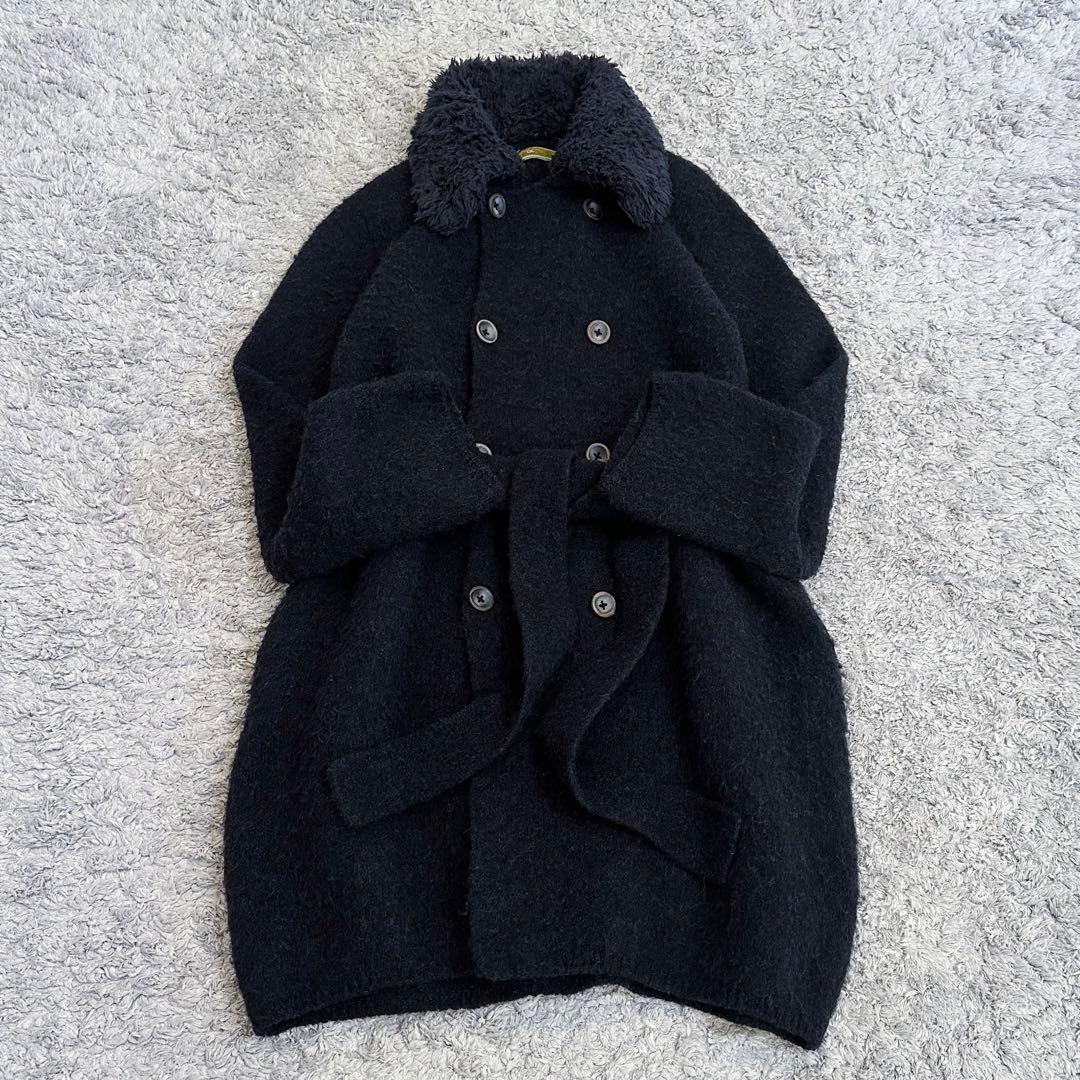 【異素材mix／コットンボア× 縮絨ウールニット】45rpm／ベルテッドコート