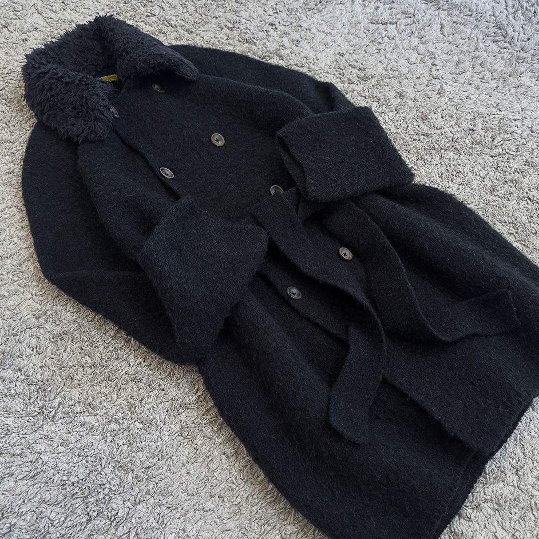 【異素材mix／コットンボア× 縮絨ウールニット】45rpm／ベルテッドコート