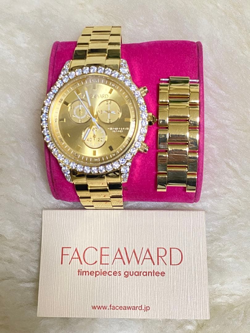 美品 FACEAWARD 腕時計 ゴールド クォーツ スワロフスキージルコニア