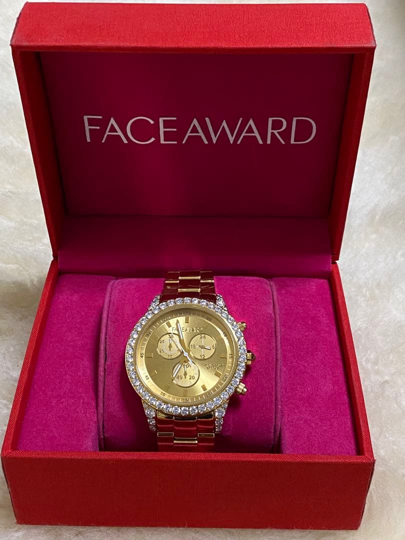 美品 FACEAWARD 腕時計 ゴールド クォーツ スワロフスキージルコニア