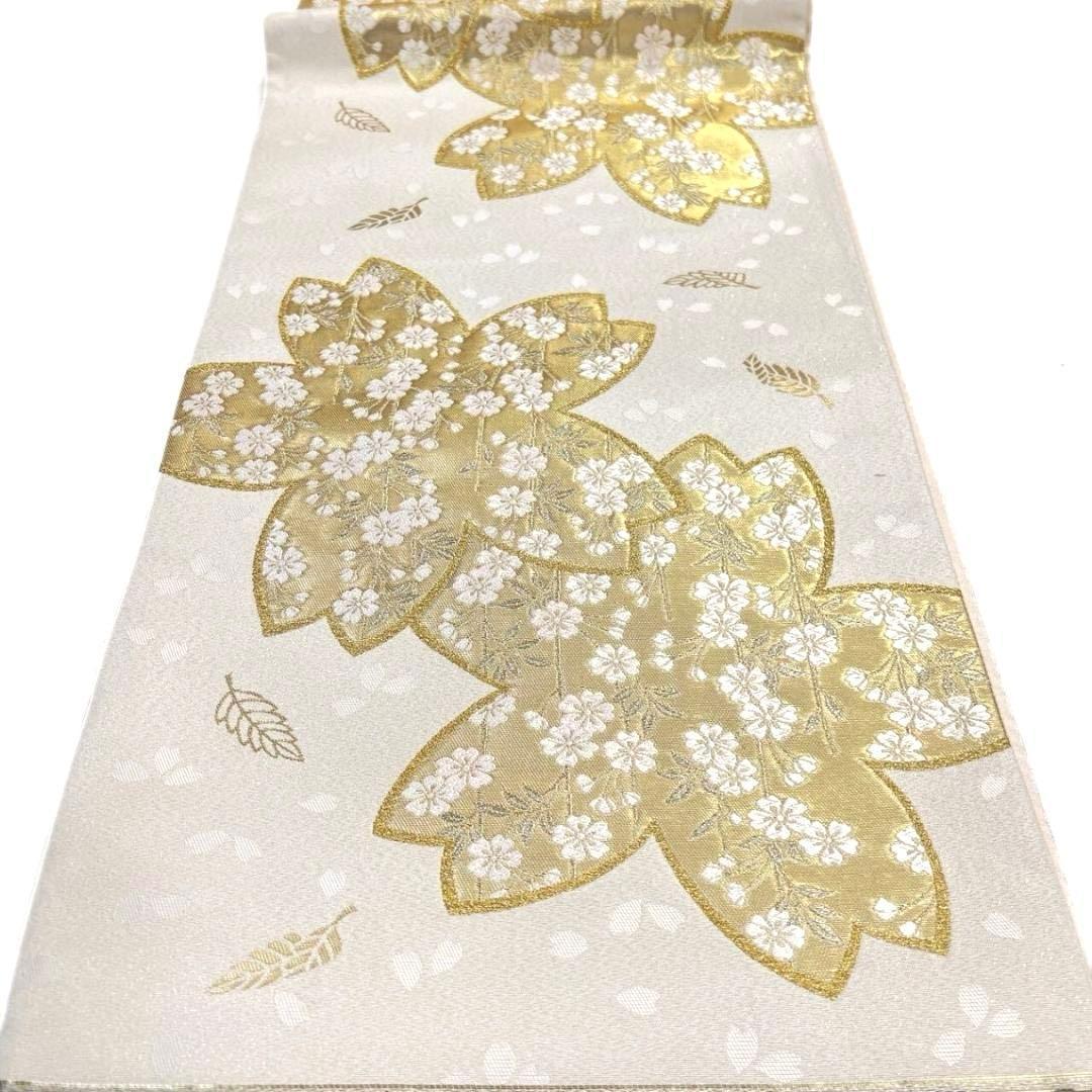未着用　桜花模様　枝垂れ桜　金糸　袋帯　着物　032a p