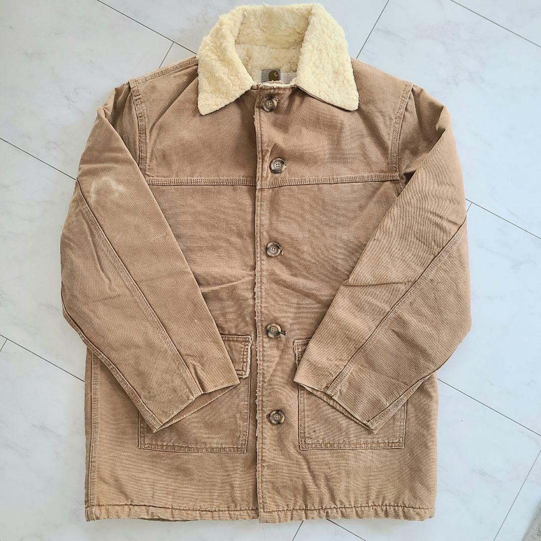 70'sカーハート裏ボアカバーオールダッグジャケットヴィンテージベージュ大きい