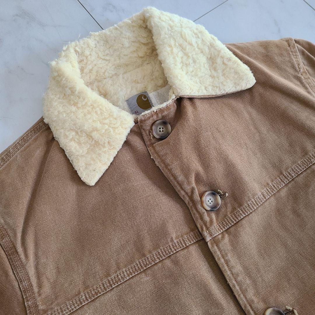 70'sカーハート裏ボアカバーオールダッグジャケットヴィンテージベージュ大きい