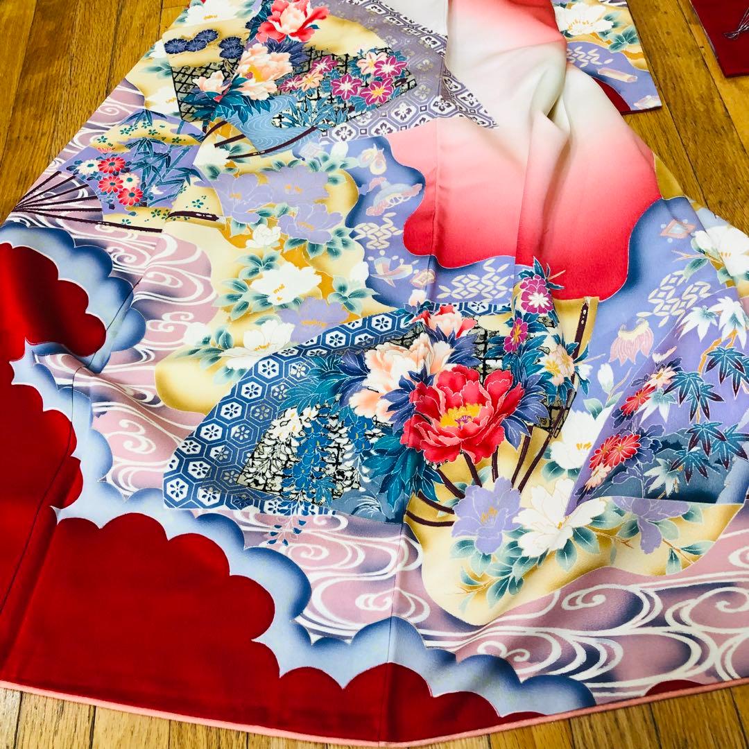 正絹振袖安心フルセット‼️ピンク赤系⭐︎美しい四季の花⭐︎鳥古典柄金彩⭐︎逸品