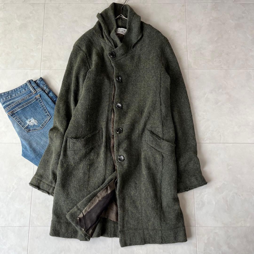 Pas de Calais パドカレ リネンアルパカウールコート カーキ 38