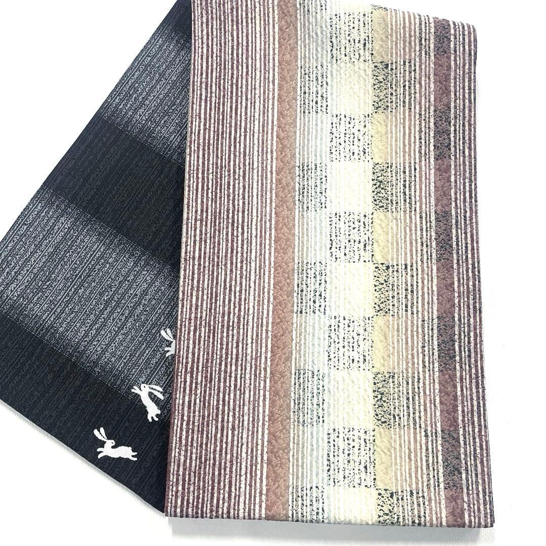 専用帯6189 ●高級 正絹 両面全通 リバーシブル 袋帯 兎 市松模様 七宝