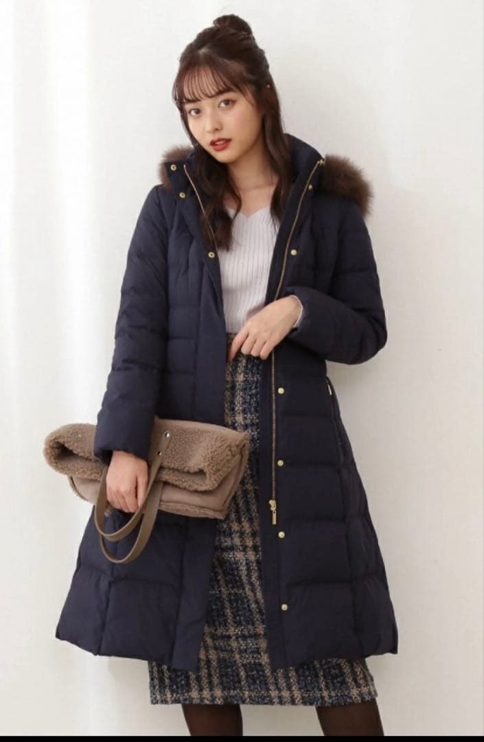 PROPORTION リボンベルト付きロングダウン フォックス Sサイズ