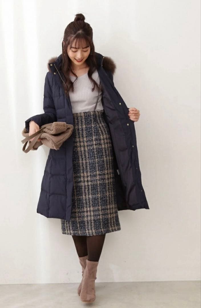 PROPORTION リボンベルト付きロングダウン フォックス Sサイズ