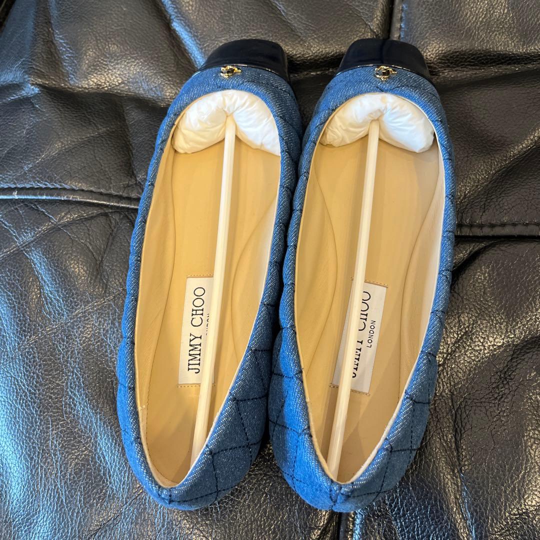 JIMMY CHOO デニム キルティング フラットシューズ　スズキ