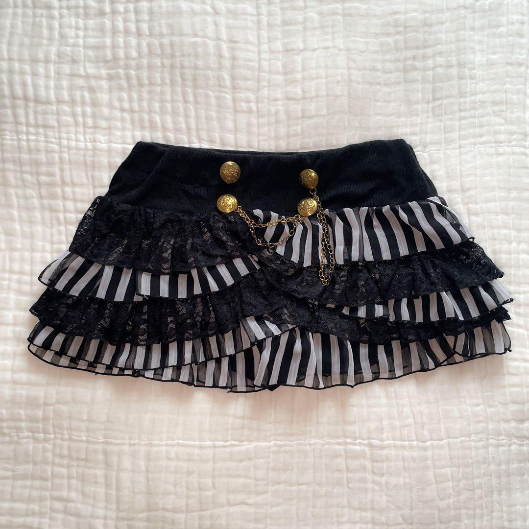 00s 希少 xoxo チェーン付金ボタンカシュクールフリルスカート 姫ギャル