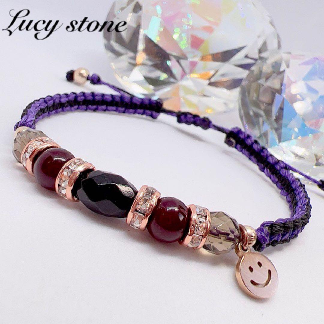 天然石 パワーストーン ブレスレット アンクレット マクラメ アメジスト クロス