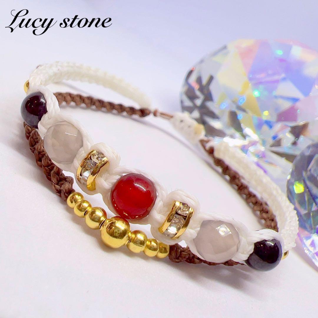 天然石 パワーストーン ブレスレット アンクレット マクラメ アメジスト クロス