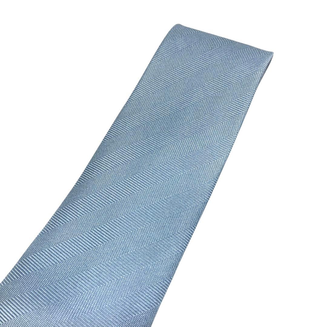 未使用 タグ 箱付 HERMES ストライプ ネクタイ 水色 ライトブルー