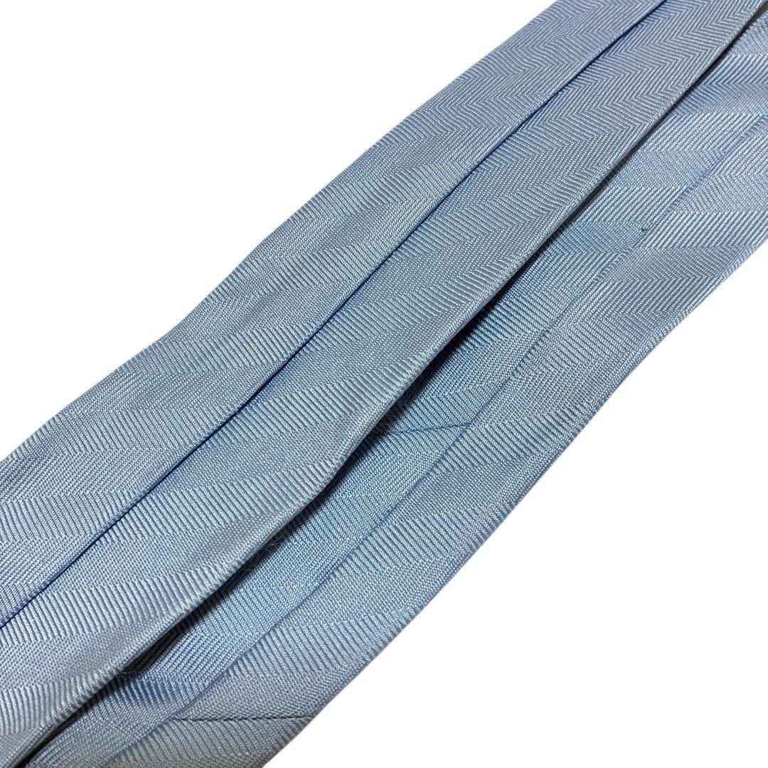 未使用 タグ 箱付 HERMES ストライプ ネクタイ 水色 ライトブルー