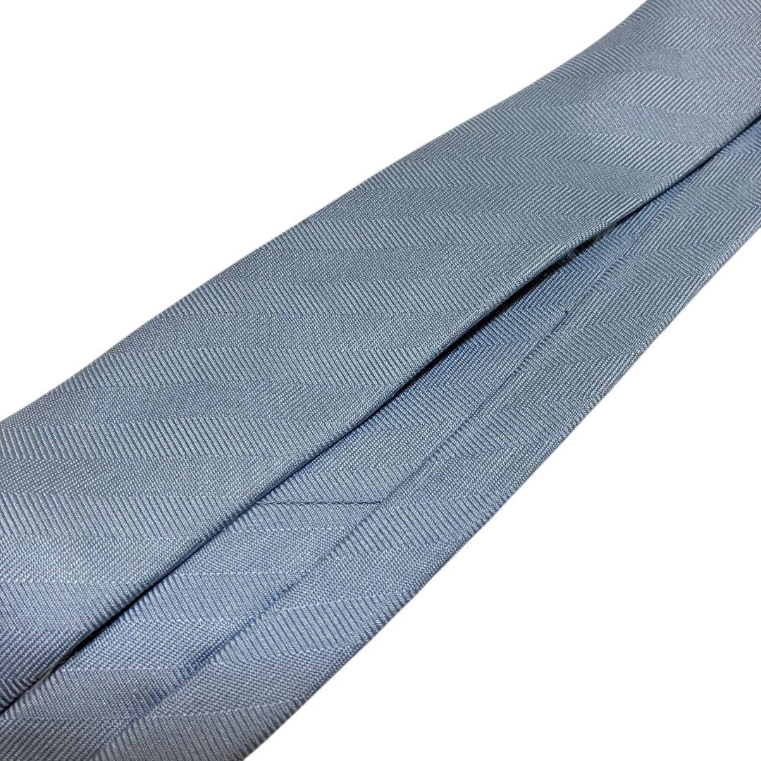 未使用 タグ 箱付 HERMES ストライプ ネクタイ 水色 ライトブルー