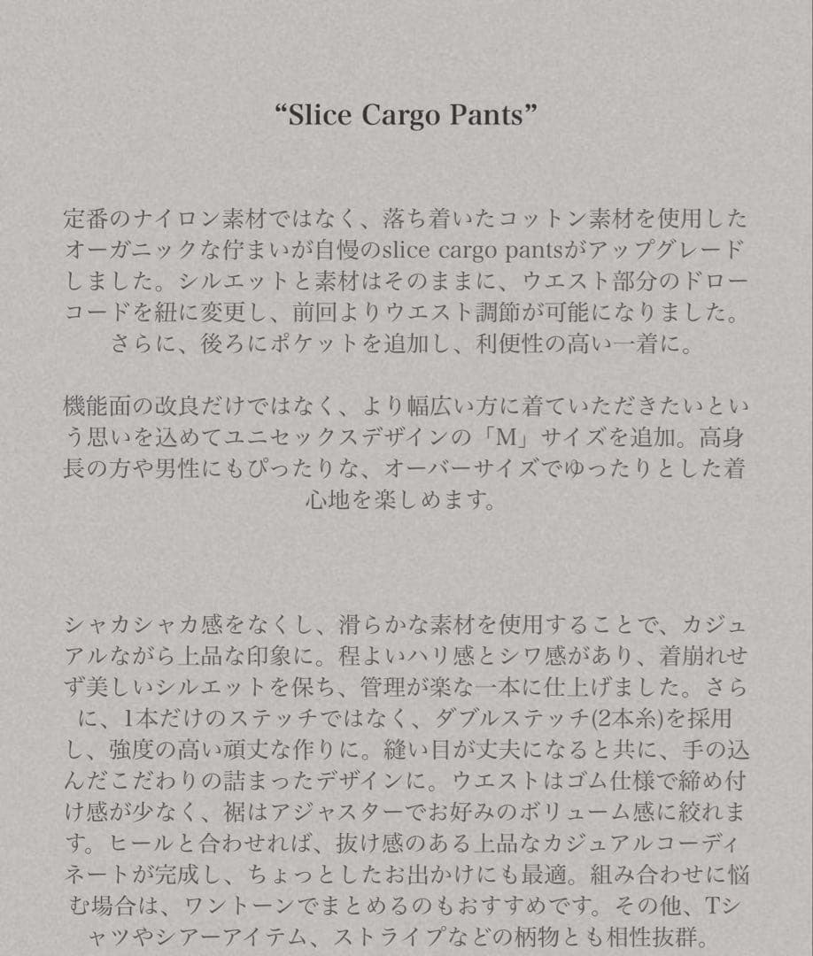 新品　未使用　Slice Cargo Pants