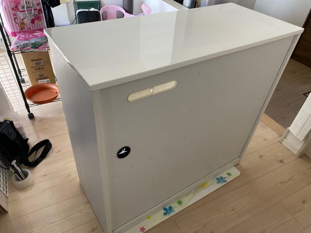 ホワイト ガラス扉付きレンジ台