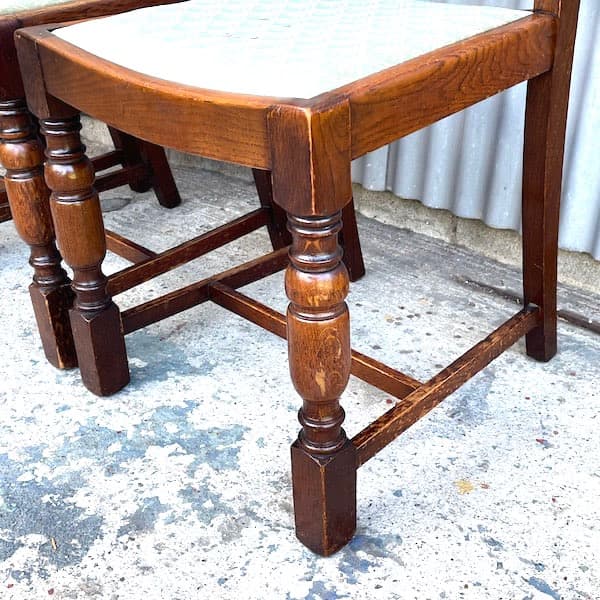 送料別　アンティーク　ダイニングチェア4脚セット　オーク材　ファブリック