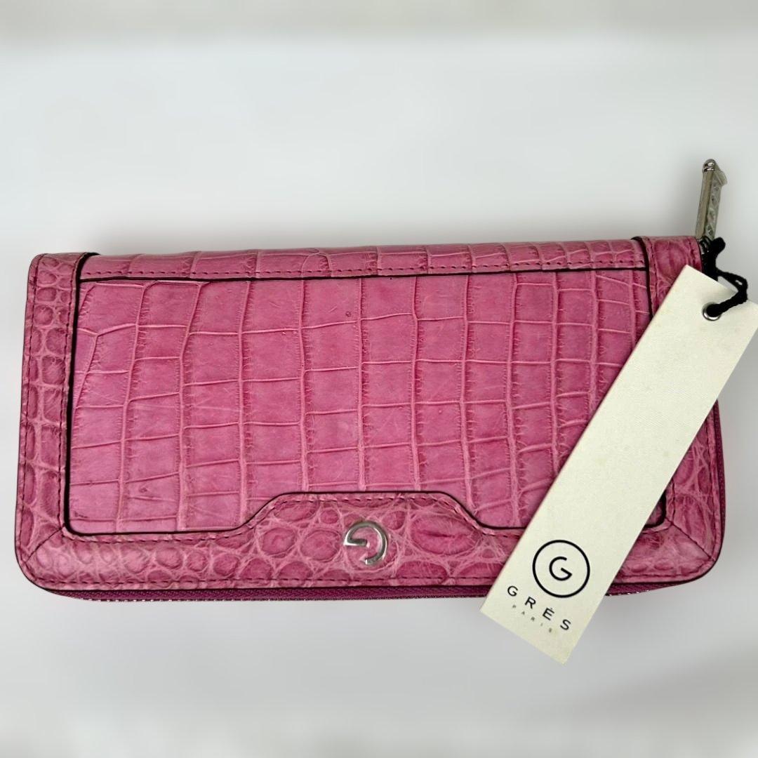 【新品未使用タグ付き】長財布　GRES クロコダイル　ラウンドジップ　ピンク