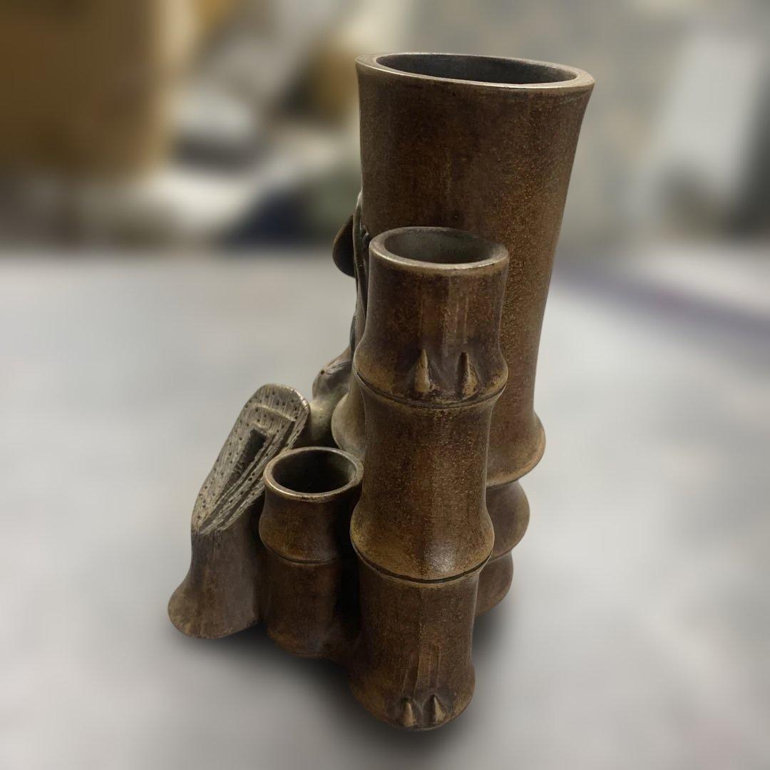 花瓶　置物　中国美術　竹形朱泥　紫砂　アンティーク