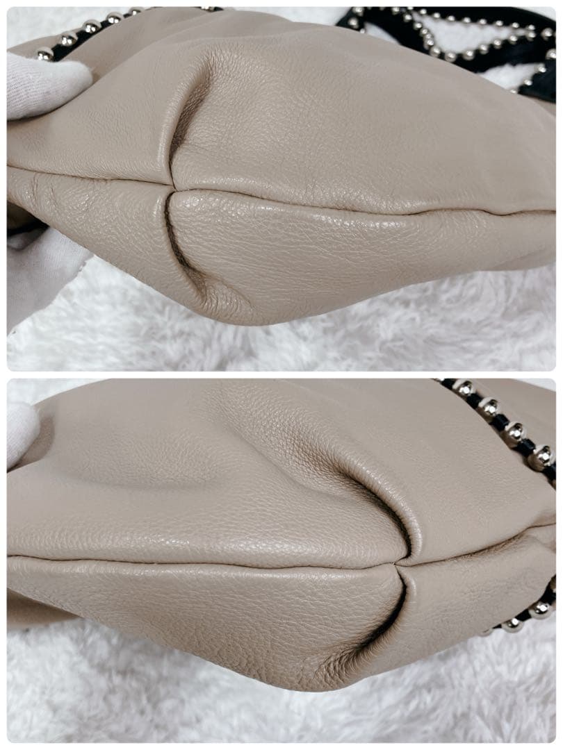 極美品✨希少　FURLA フルラ　トートバッグ　A4可　スタッズ　本革　ベージュ