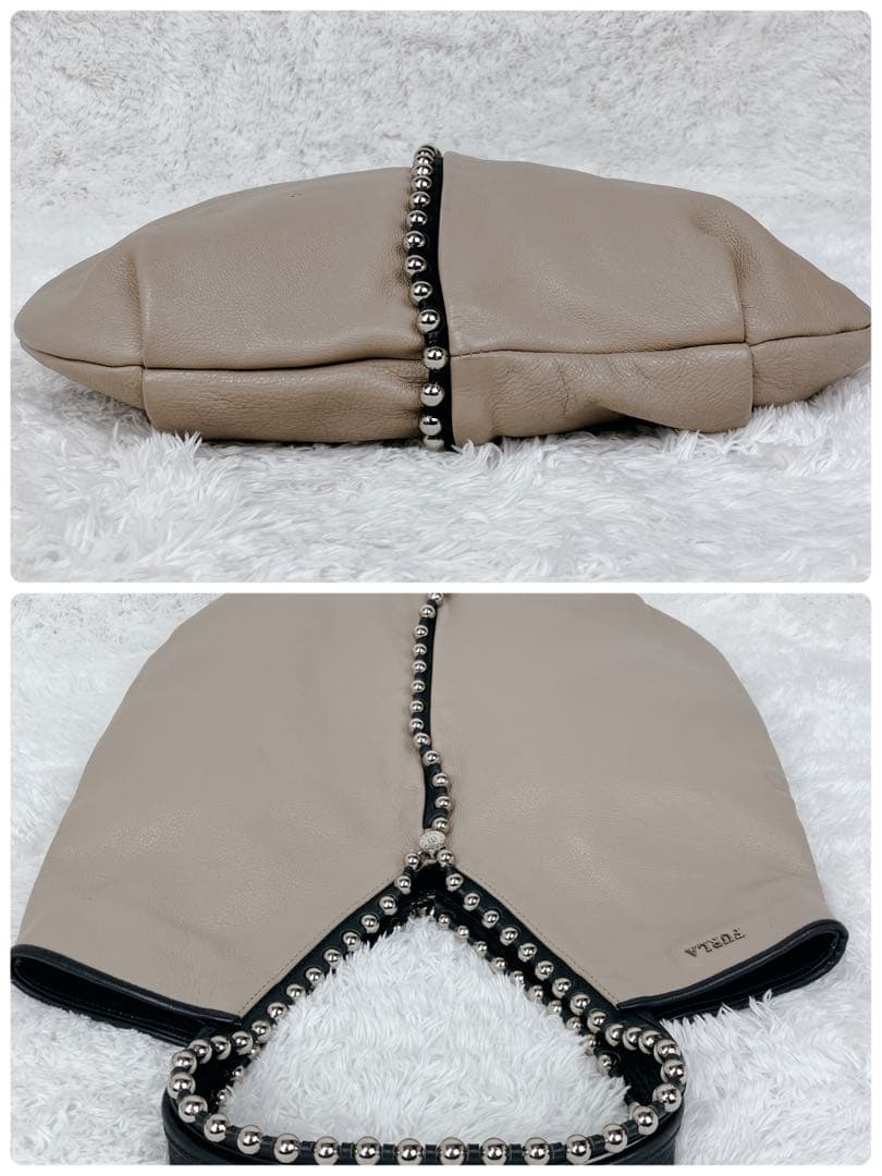 極美品✨希少　FURLA フルラ　トートバッグ　A4可　スタッズ　本革　ベージュ