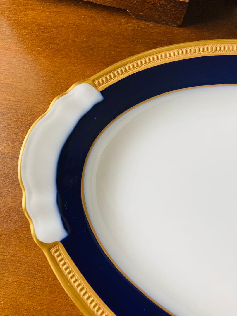 大倉陶園　瑠璃　エンボス　金蝕　クラウン 皿　オーバルプレート　1枚　約36cm