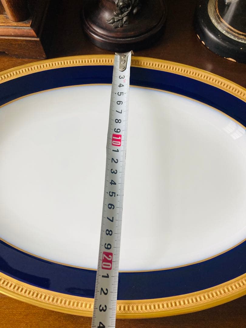 大倉陶園　瑠璃　エンボス　金蝕　クラウン 皿　オーバルプレート　1枚　約36cm