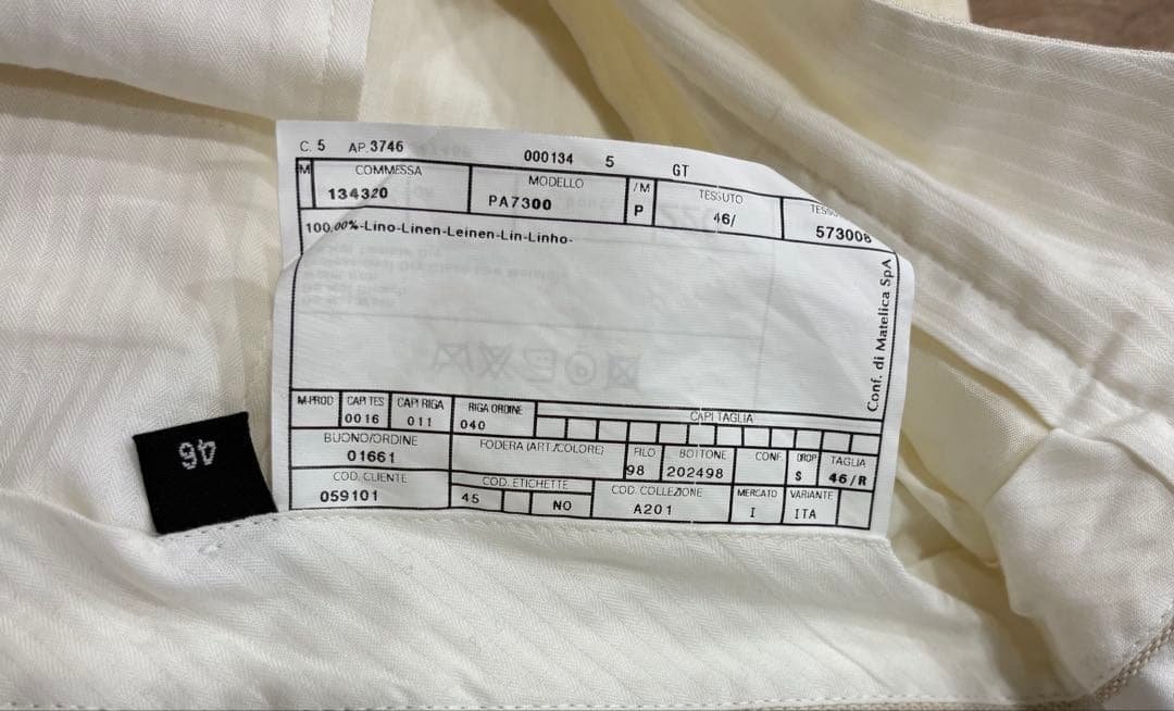 ARMANI COLLEZIONI ホワイト リネンタックパンツ サイズ46