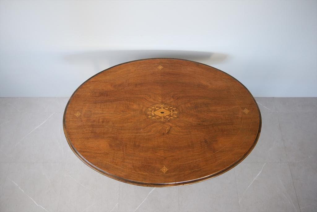 英国アンティーク木製オーバルテーブル/サイドテーブル机/飾り棚(91-64)