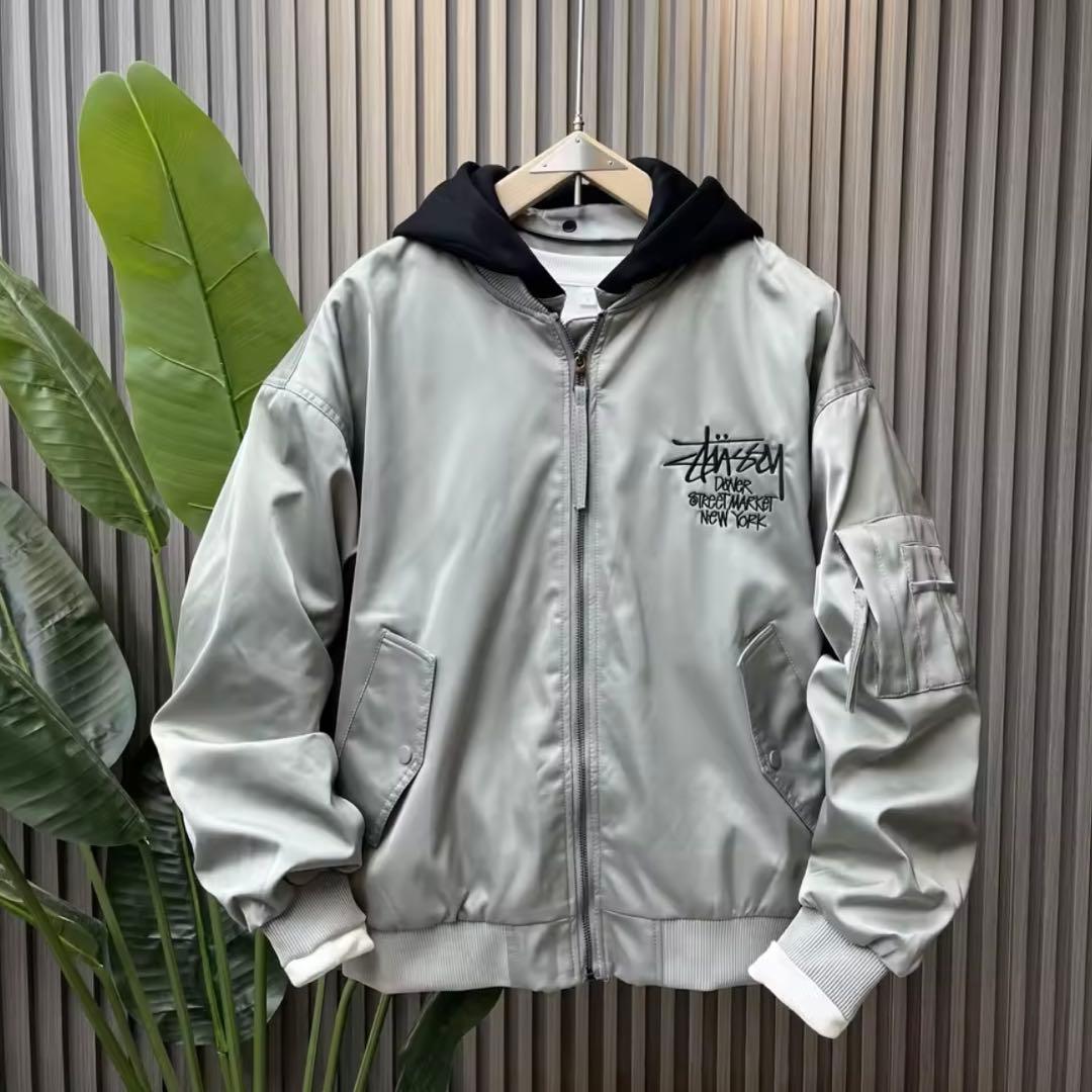 フード付き MA-1ジャケット シルバー 極寒