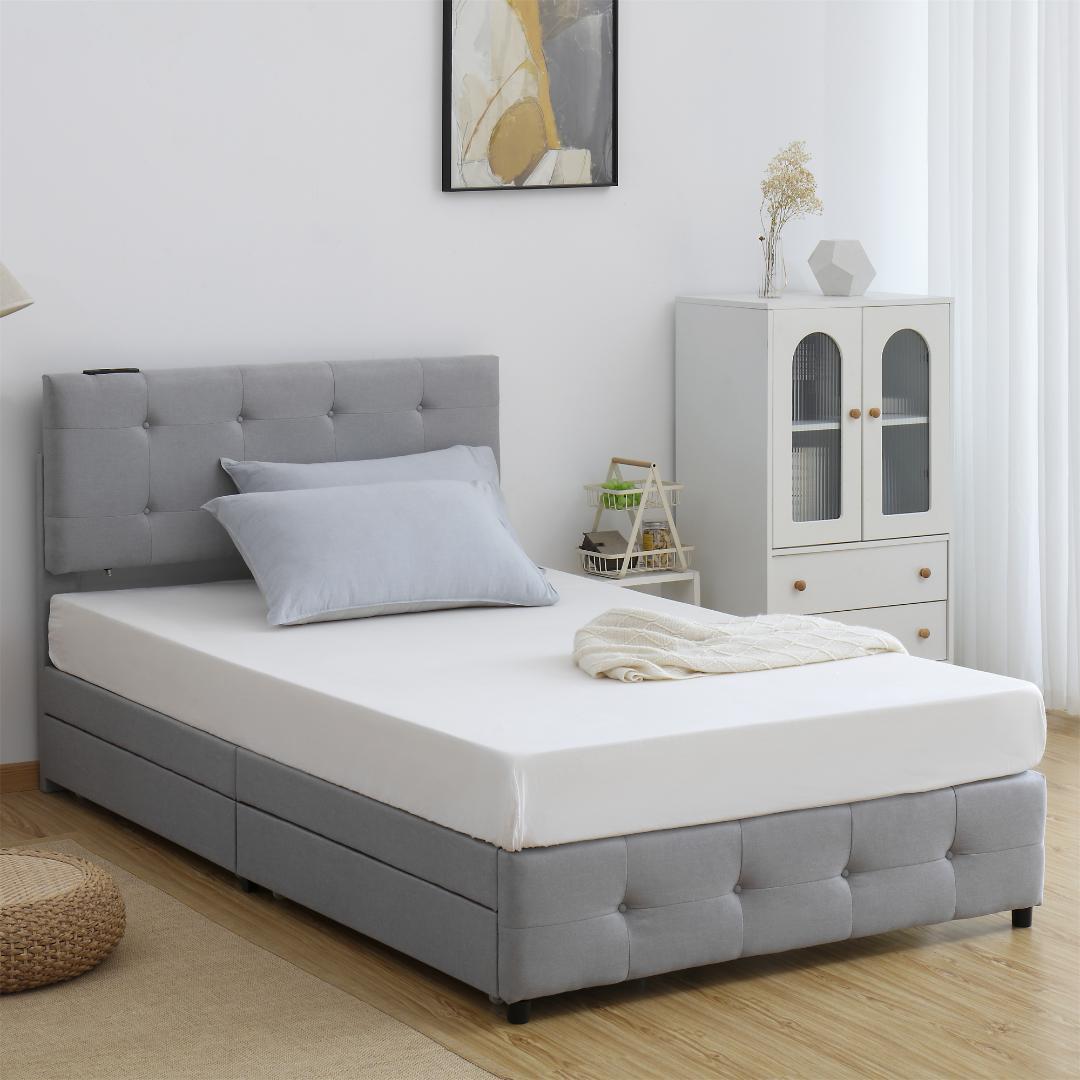 【SD・セミダブル】 ファブリックベッド ベッドフレーム引き出し付きライトグレー