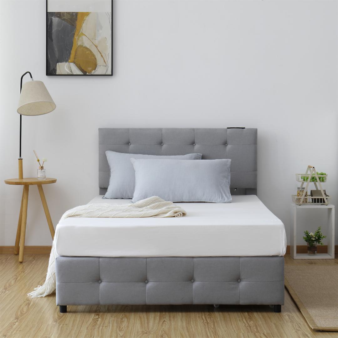 【SD・セミダブル】 ファブリックベッド ベッドフレーム引き出し付きライトグレー