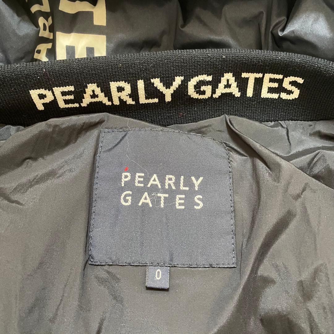 極美品 パーリーゲイツ ダウンジャケット 2way ロゴ総柄 0サイズ ネイビー