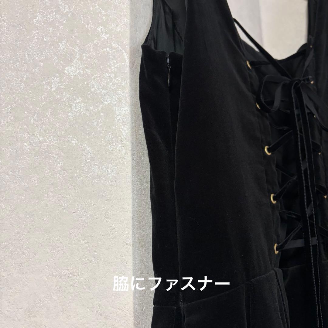 ジェーンマープル＊別珍　編み上げジャンパースカート＊裾フリル　黒