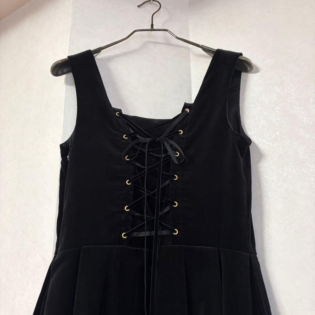 ジェーンマープル＊別珍　編み上げジャンパースカート＊裾フリル　黒