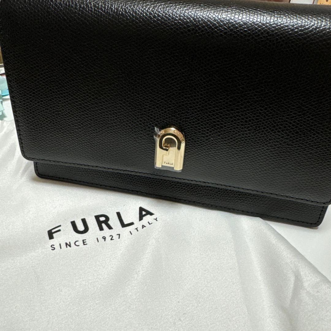 FURLA クラッチバッグ 黒 レザー 保存袋付き 新品未使用(ショルダー無し)